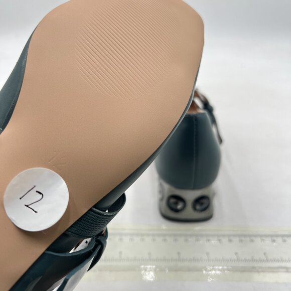 YDN Teal Pumps Elastic Mary Jane Studded Block Low Heel Square Toe Buckle Shoe - Picture 6 of 8